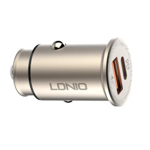 Ldnio szivargyújtó USB töltő, 1xUSB-C, 1xUSB, QC 4.0, 5V/3A/30W, ezüst