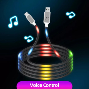 Adat-és töltőkábel, MicroUSB/USB, villogó fénnyel, 2A,1 méter, fekete