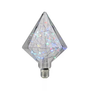 Kristály formájú színes LED, E27 üvegbúra, zöld-piros-kék-sárga ünnepi fény
