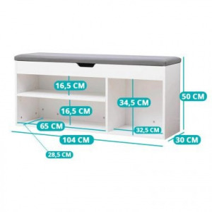 Cipőtároló pad párnázott üléssel, fehér