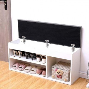 Cipőtároló pad párnázott üléssel, fehér