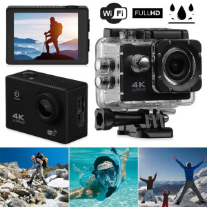 WiFi Akciókamera, 12MP sportkamera, Full HD, 60FPS, 30m vízálló, A+ 170°, fekete WiFi Akciókamera, 12MP sportkamera, Full HD, 60FPS, 30m vízálló, A+ 170°, fekete