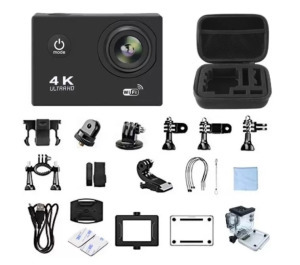 WiFi Akciókamera, 12MP sportkamera, Full HD, 60FPS, 30m vízálló, A+ 170°, fekete