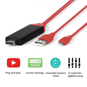 HDMI kábel iPhone képernyő tükrözéshez - piros