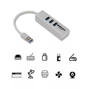 3in1 USB elosztó, kártya olvasó, USB3.0 -> 3xUSB3.0,MicroSD/TF,SD, Ezüst