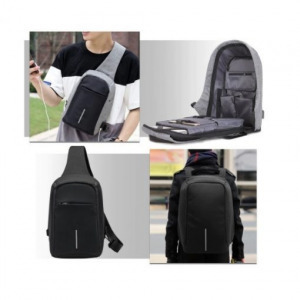 Lopásbiztos, okos hátizsák és oldaltáska szett, fekete