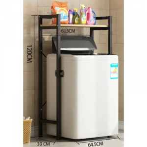 Elite Home masszív fém fürdőszobai polc felültöltős mosógép fölé fa polccal, fekete - 120 cm