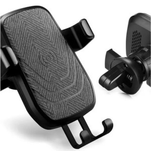 Autós mobiltelefontartó szellőzőrácsra, vezeték nélküli töltés, fekete