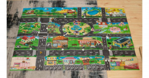Játszószőnyeg város utca + utcatáblák vízálló színes 130x100cm