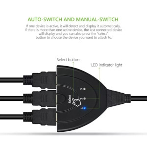 HDMI switch, 3xHDMI anya -> HDMI apa, automata HDMI detektálás, input LED