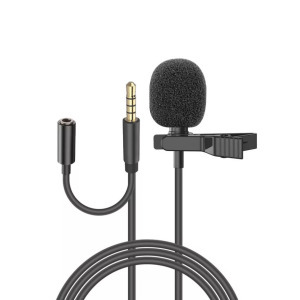 Lavalier sztereó mikrofon, csiptetős, 3.5mm jack, szélzaj-védő, fekete