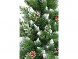 Műfenyő havas ágvéggel, tobozzal díszítve - 150cm