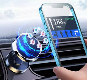Autós mágneses YG16 mobiltelefontartó műszerfalra/szélvédőre, ezüst-fekete