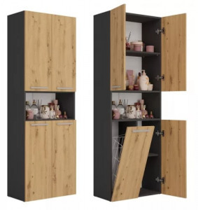 Riano MIX 1K DK fürdőszoba szekrény, 60x174x30 cm, antracit-tölgy