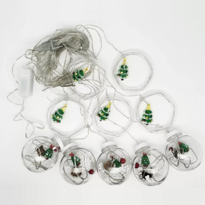 Összefűzhető karácsonyfa gömbök, LED fényfüzér, 3m, 8mód, 4szín, 10gömb