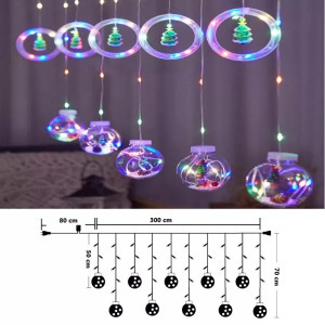 Összefűzhető karácsonyfa gömbök, LED fényfüzér, 3m, 8mód, 4szín, 10gömb