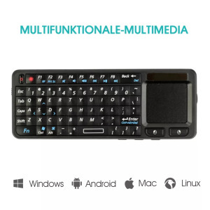 Vezeték nélküli billentyűzet, beépített érintőpanel, Bluetooth V4.0, fekete