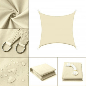 Napvitorla - árnyékoló teraszra, erkélyre és kertbe szögletes 2x3 m bézs színben - polyester (vízálló)