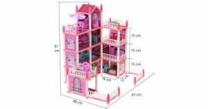 4 szintes babaház villa, rózsaszín DIY bútorokkal