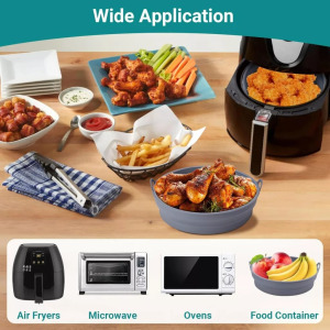 Szilikon Airfryer sütőkosár 2 db - összecsukható, hőálló, szürke