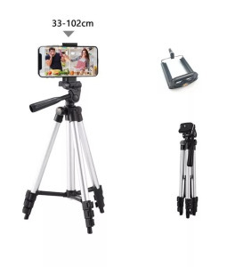 Tripod állvány, fényképezőgéphez, okostelefonhoz, állítható magasság, ezüst