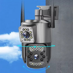 Kettős objektívvel ellátott kültéri biztonsági IP kamera 10X zoommal- 2x2 MP, 4G