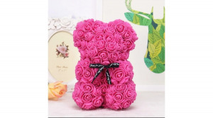 Rózsa maci, örök virág maci díszdobozban 25 cm - pink