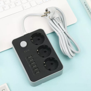 Hálózati hosszabbító, 3db aljzat,6db USB port, 2m kábel, 2500W