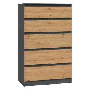 Riano MIX M5 fiókos szekrény, 70x112x40 cm, antracit-tölgy