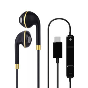 Vezetékes fülhallgató, mikrofonnal, USB-C, hangerőszabályzó, fekete