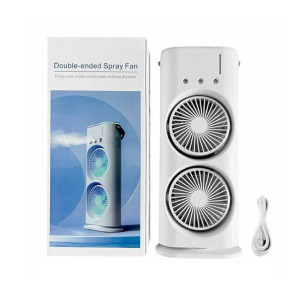 Hordozható dupla asztali ventilátor és párásító 3 sebességfokozattal - fehér
