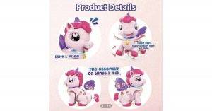 Elemmel működtethető, álomszerű egyszarvú játék fénnyel és zenével gyermekeknek