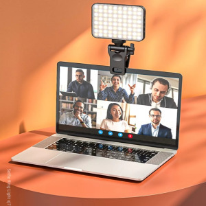 Hordozható szelfi LED, telefon-/laptophoz, fényerő, színhőmérséklet, fekete