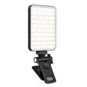 Hordozható szelfi LED, telefon-/laptophoz, fényerő, színhőmérséklet, fekete