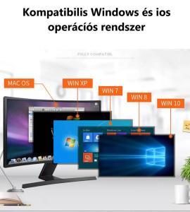 Külső DVD-író, USB-A/USB-C 3.0, 8x írás, CD DVD +/- RW, Plug&Play, fekete