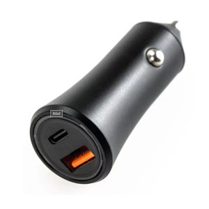 Szivargyújtós USB töltő, 1xUSB-C, 1xUSB, gyorstöltés 5V/3A, max 18W, fekete