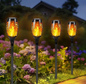 4 darabos napelemes fáklyalámpa készlet - 12 LED-es, pislákoló lánghatással