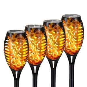 4 darabos napelemes fáklyalámpa készlet - 12 LED-es, pislákoló lánghatással