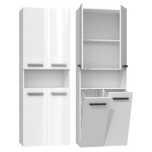 Thirassia 2K DK fürdőszoba szekrény, 60x174x30 cm, fényes fehér