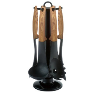 Royalty Line 7 részes konyhai eszköz készlet állvánnyal, fa hatású - MS-522