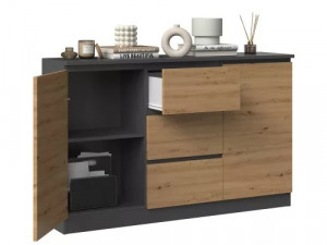 Riano MIX 2D3S komód, 120x75x30 cm, antracit-tölgy