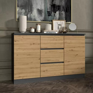 Riano MIX 2D3S komód, 120x75x30 cm, antracit-tölgy