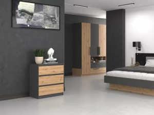 Riano MIX M3 fiókos szekrény, 70x77x40 cm, antracit-tölgy