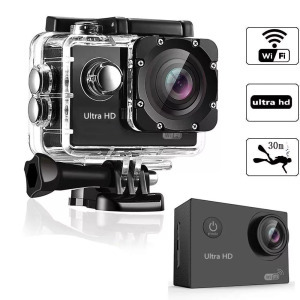 WiFi Sportkamera, 12MP akciókamera, Full HD, 60FPS, 30m vízálló, A+ 170°, fekete WiFi Sportkamera, 12MP akciókamera, Full HD, 60FPS, 30m vízálló, A+ 170°, fekete