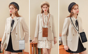 Kememo női vállra akasztható táska - fekete,PU bőr, kártyatartóval és pénztárcával