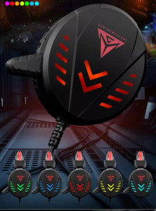 Gamer fejhallgató, USB + 2db 3,5mm jack, vezetékes, RGB világítás, fekete