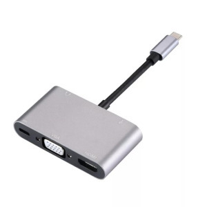 5in1 USB-C Elosztó, USB-C-ről 1xHDMI 1xVGA, 1xUSB-C, 1xUSB 3.0, 1x3.5 jack