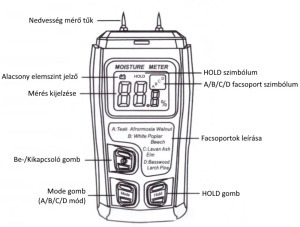 Professzionális digitális nedvességmérő, fa, papír, karton nedvesség mérése