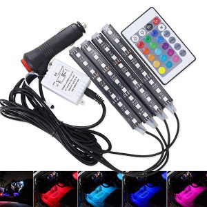 Szivargyújtós LED lábtérvilágítás autóba / 4x9 leddel, távirányítóval