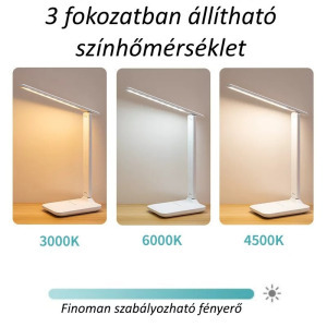 Asztali LED lámpa, állítható fényerő, 3 színhőmérséklet, akkumulátor